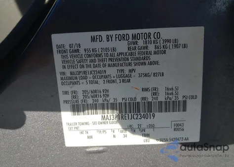 2018 Ford Ecosport S from USA, damaged, VIN MAJ3P1RE1JC234019